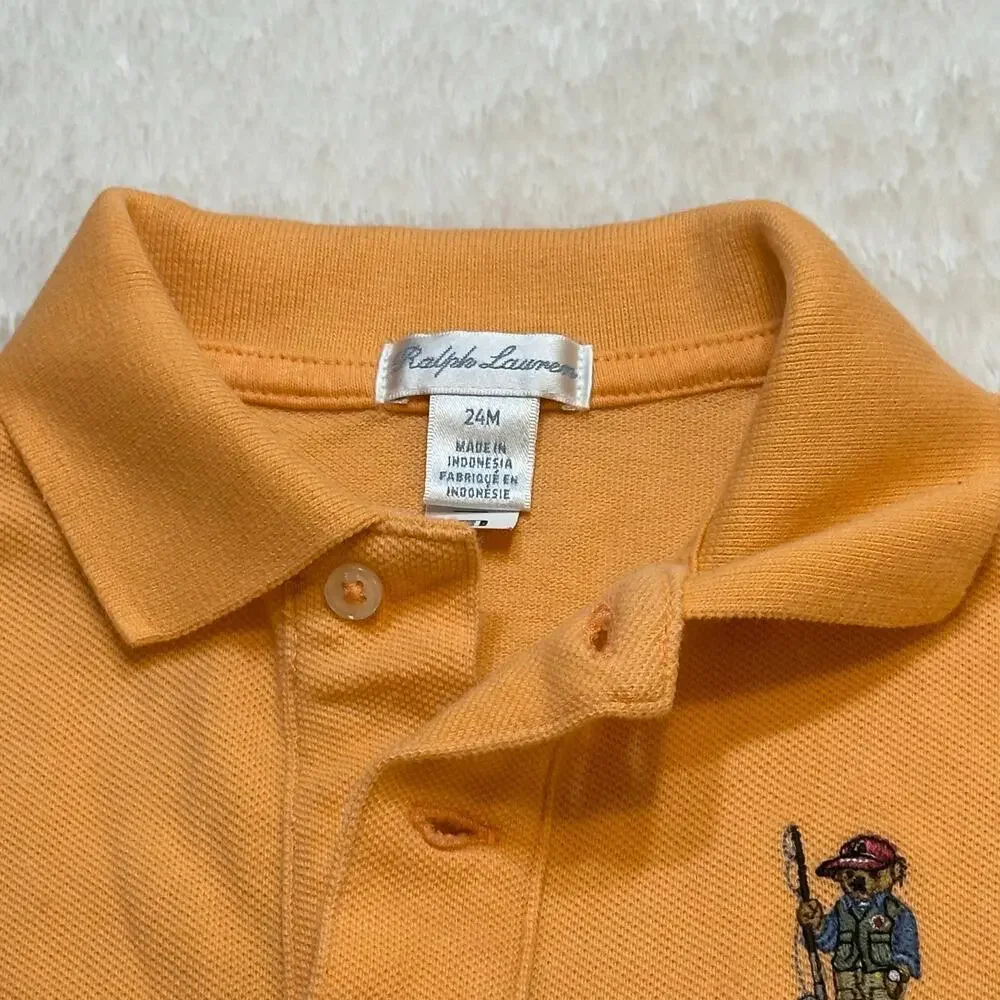 Ralph Lauren Orange Polo Tee sz 24 m Fishing Polo Bear